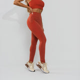 Calça Legging Poliamida Texturizada Cós Alto Duplo Laranja LG2393