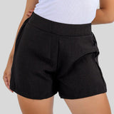 Short Linho Casual Básico Cintura Alta Moda Verão Elegante
