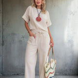Conjunto Feminino Casual Blusa E Pantolana Bianca Crú
