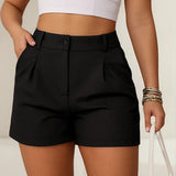 Shorts Feminino Cintura Alta Meia Coxa Alfaiataria Social