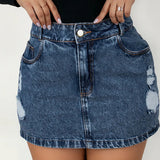 Saia Jeans Feminina Plus Size Contura Alta Barra Feita