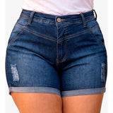 Short Jeans Plus Size Cintura Alta Lycra Levanta Bumbum
