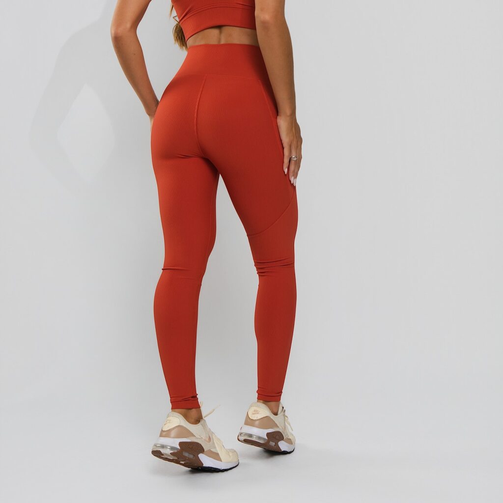 Calça Legging Premium com Bolso e Recortes Tecido Texturizado Laranja LG2389