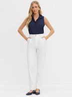 Calça de Alfaiataria Reta Slim Off White Dinalva