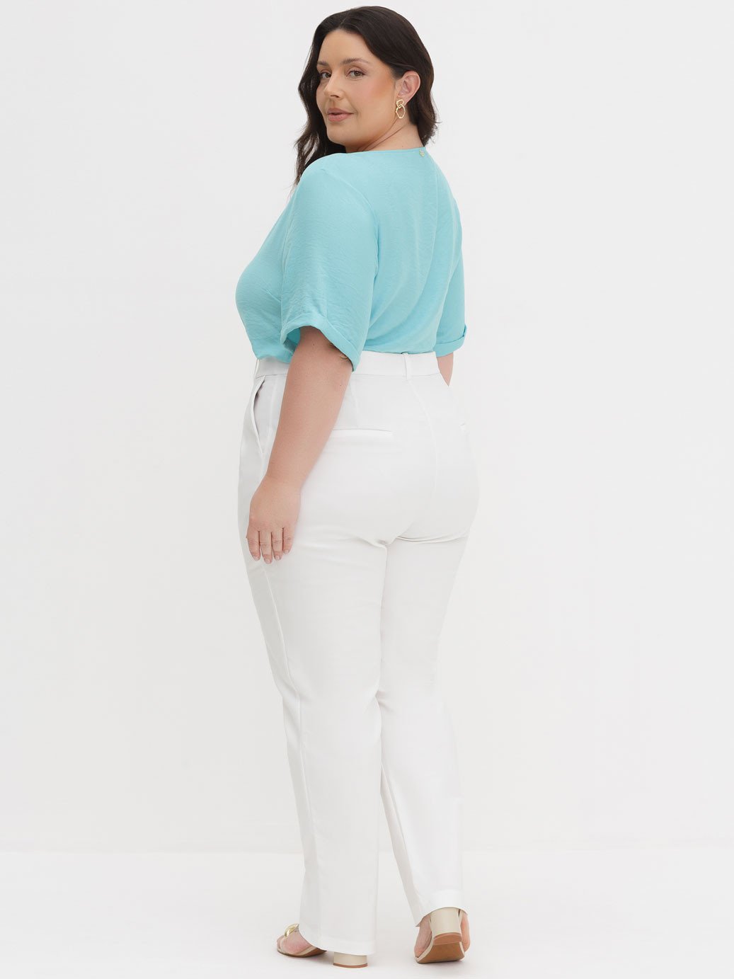 Calça de Alfaiataria Reta Slim Plus Size Off White Helora