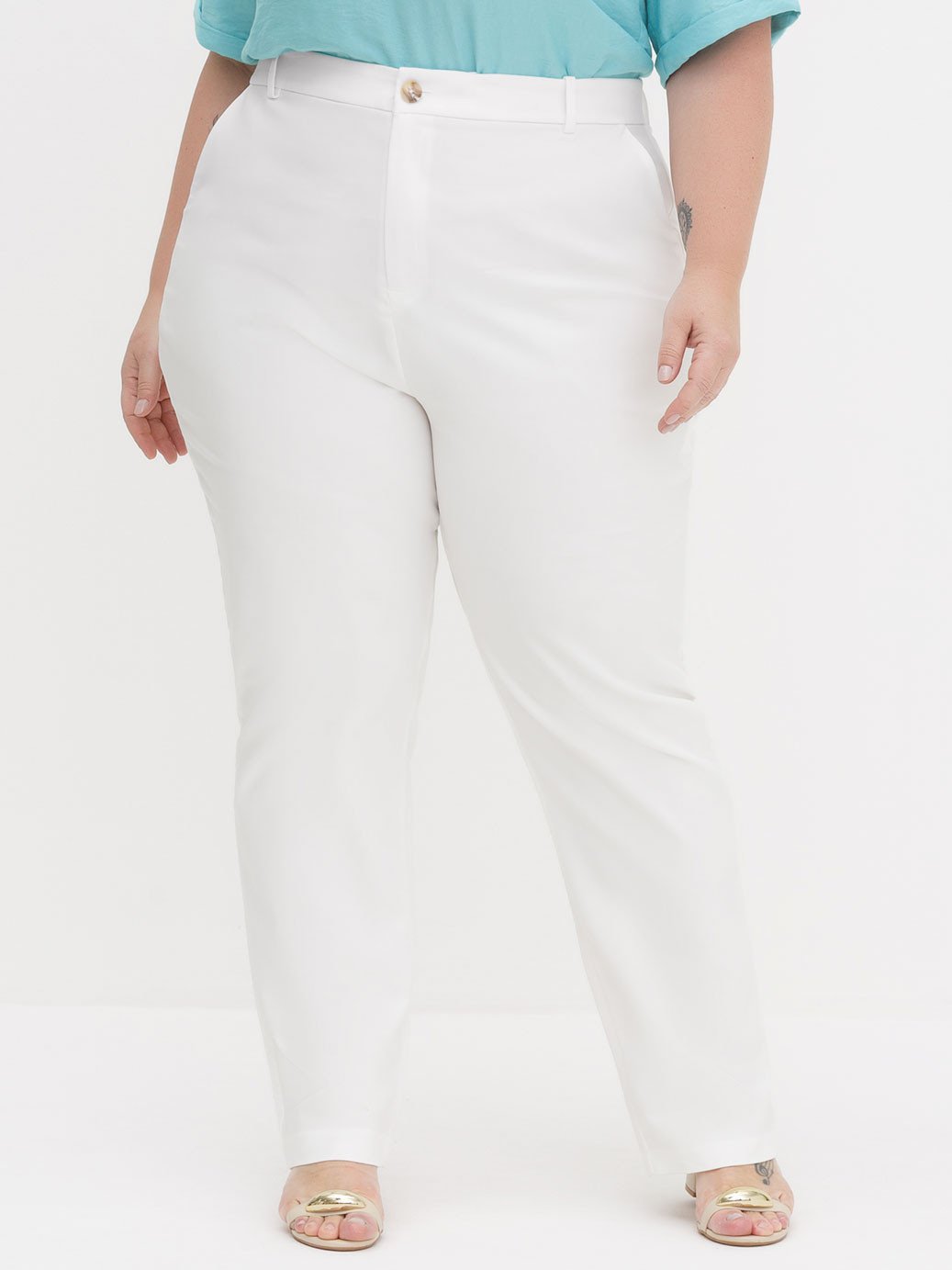 Calça de Alfaiataria Reta Slim Plus Size Off White Helora