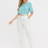 Calça de Alfaiataria Reta Slim Off White Dinalva
