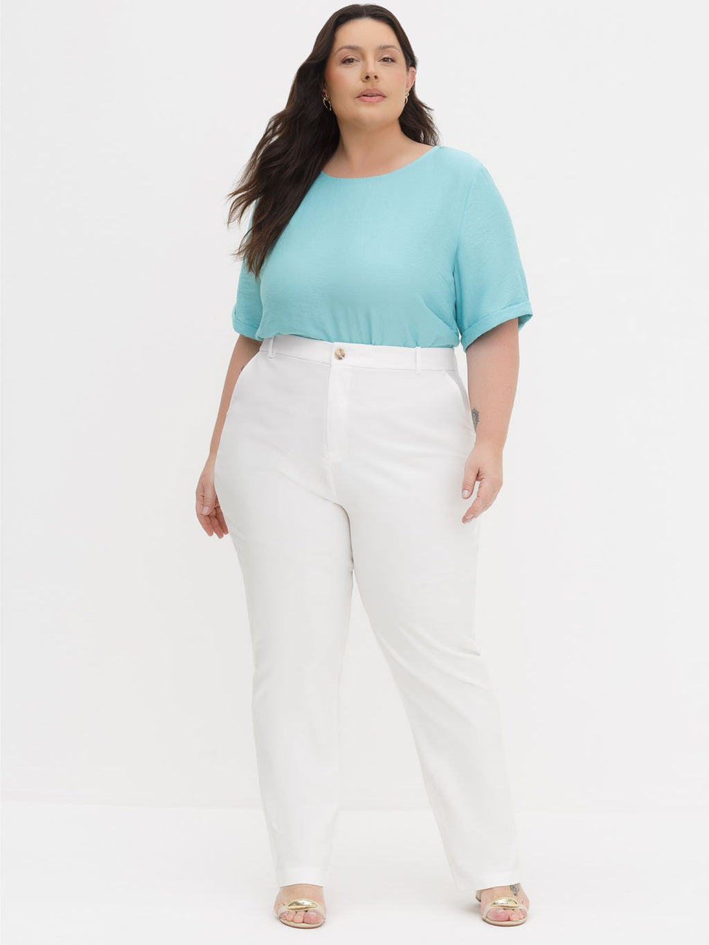 Calça de Alfaiataria Reta Slim Plus Size Off White Helora