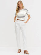 Calça de Alfaiataria Reta Slim Off White Dinalva