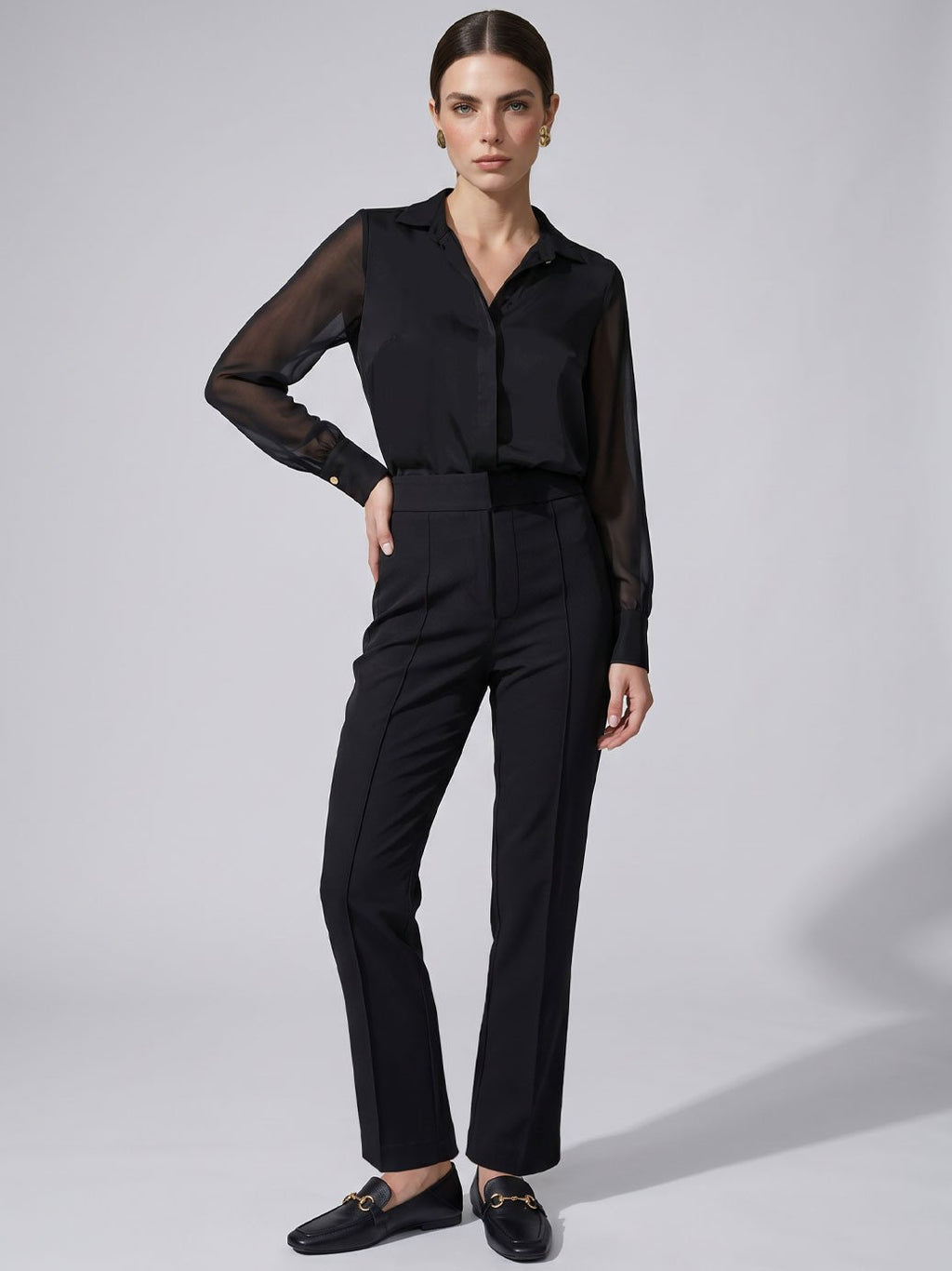 Calça Reta Slim de Alfaiataria Preta Reese