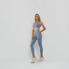 Calça Legging Premium Cós Antômico Superlargo Recorte Texturizado Azul LG2398