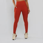 Calça Legging Premium com Bolso e Recortes Tecido Texturizado Laranja LG2389