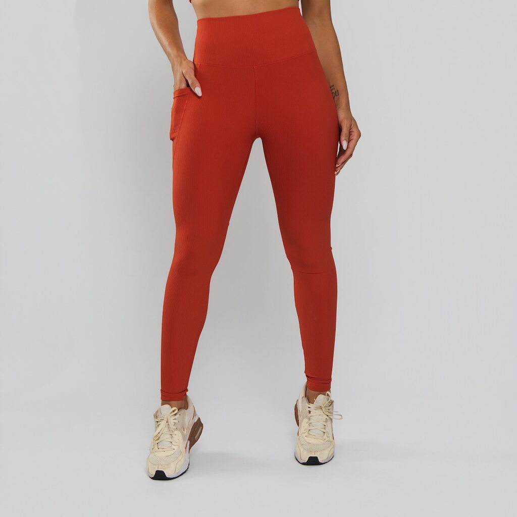 Calça Legging Premium com Bolso e Recortes Tecido Texturizado Laranja LG2389