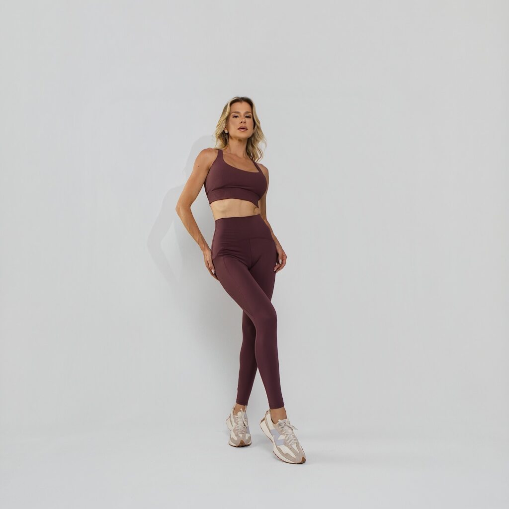 Calça Legging  Premium com Bolso e Recortes Tecido Texturizado Lilás LG2390
