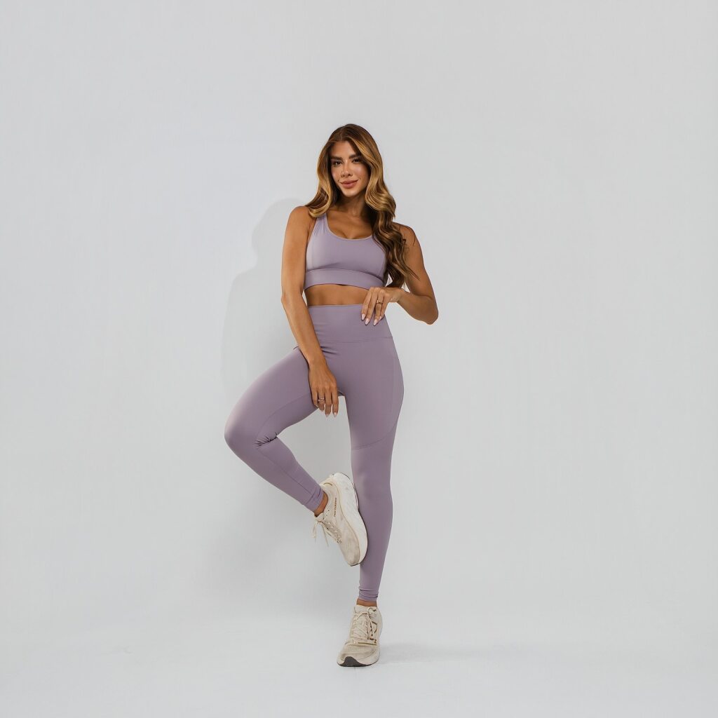 Calça Legging Premium Cós Antômico Superlargo Recorte Texturizado Lilás LG2396