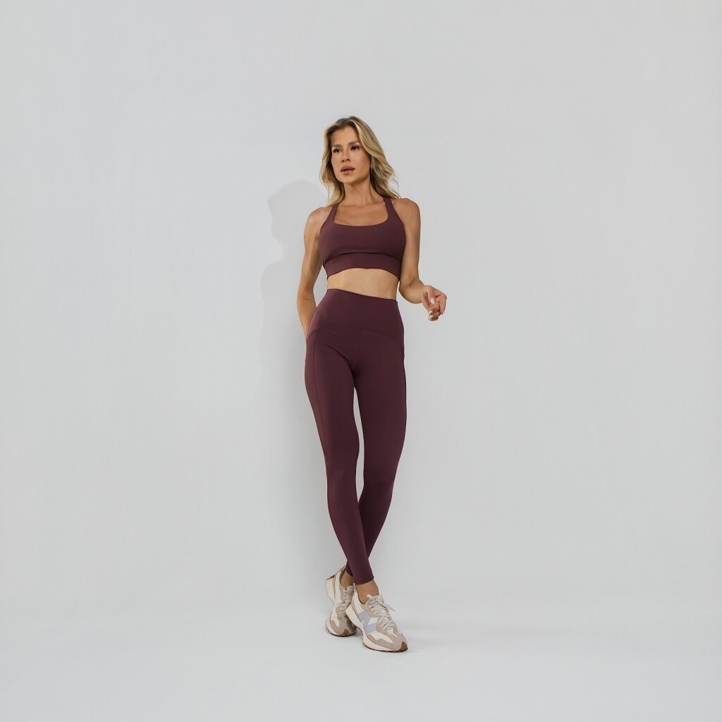 Calça Legging  Premium com Bolso e Recortes Tecido Texturizado Lilás LG2390