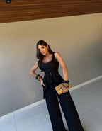 Conjunto Feminino Alfaiataria Elegante Blusa Calça Pantalona