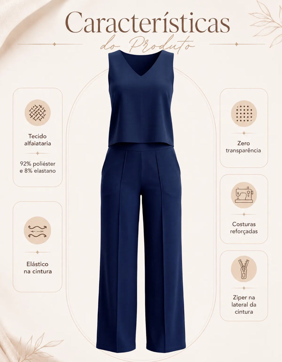 Conjunto Alfaiataria Feminino Moda Social Lycra Pantalona
