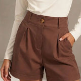 Short Feminino Linho Cintura Alta Com Bolso Cós De Elástico
