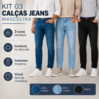 Kit 03 Calças Jeans Premium Masculina Elastano Dia A Dia