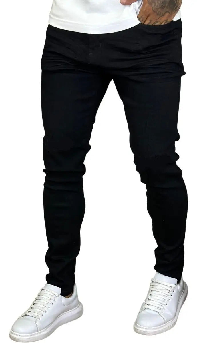 Calça Skinny Preta Masculina Jeans Com Elastano Lycra