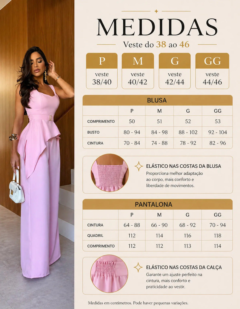 Conjunto Feminino Alfaiataria Elegante Blusa Calça Pantalona