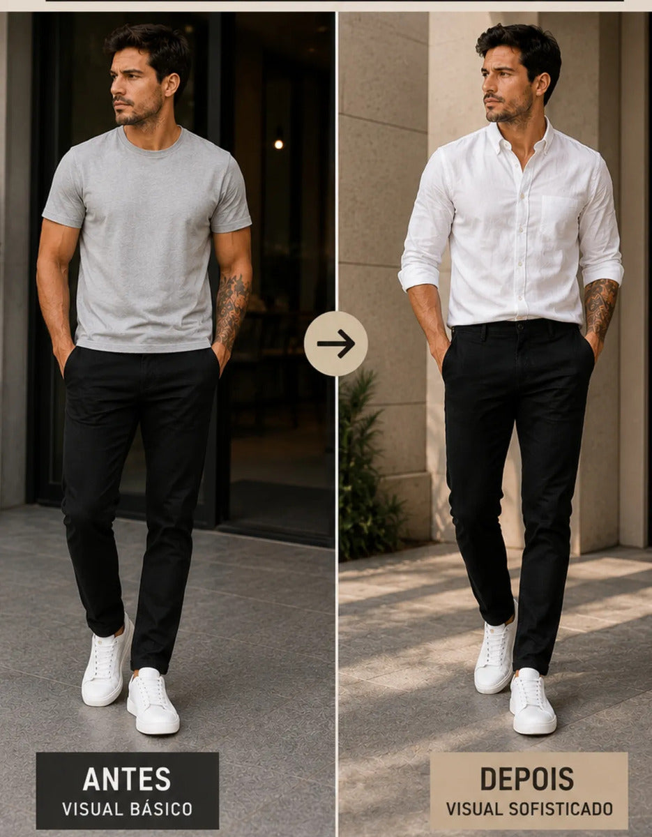 Calça Sarja Masculina Social Slim Elastano Bolso Embutido