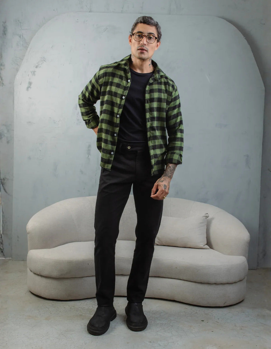 Camisa Social Masculina Xadrez Manga Longa Casual Inverno