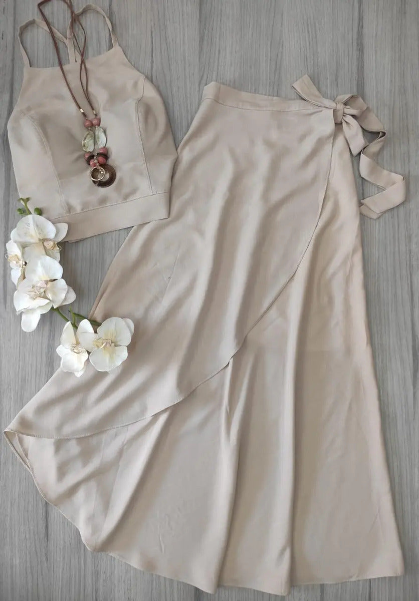 Conjunto Saia + Cropped Modelo Vestido, Social Saia Envelop