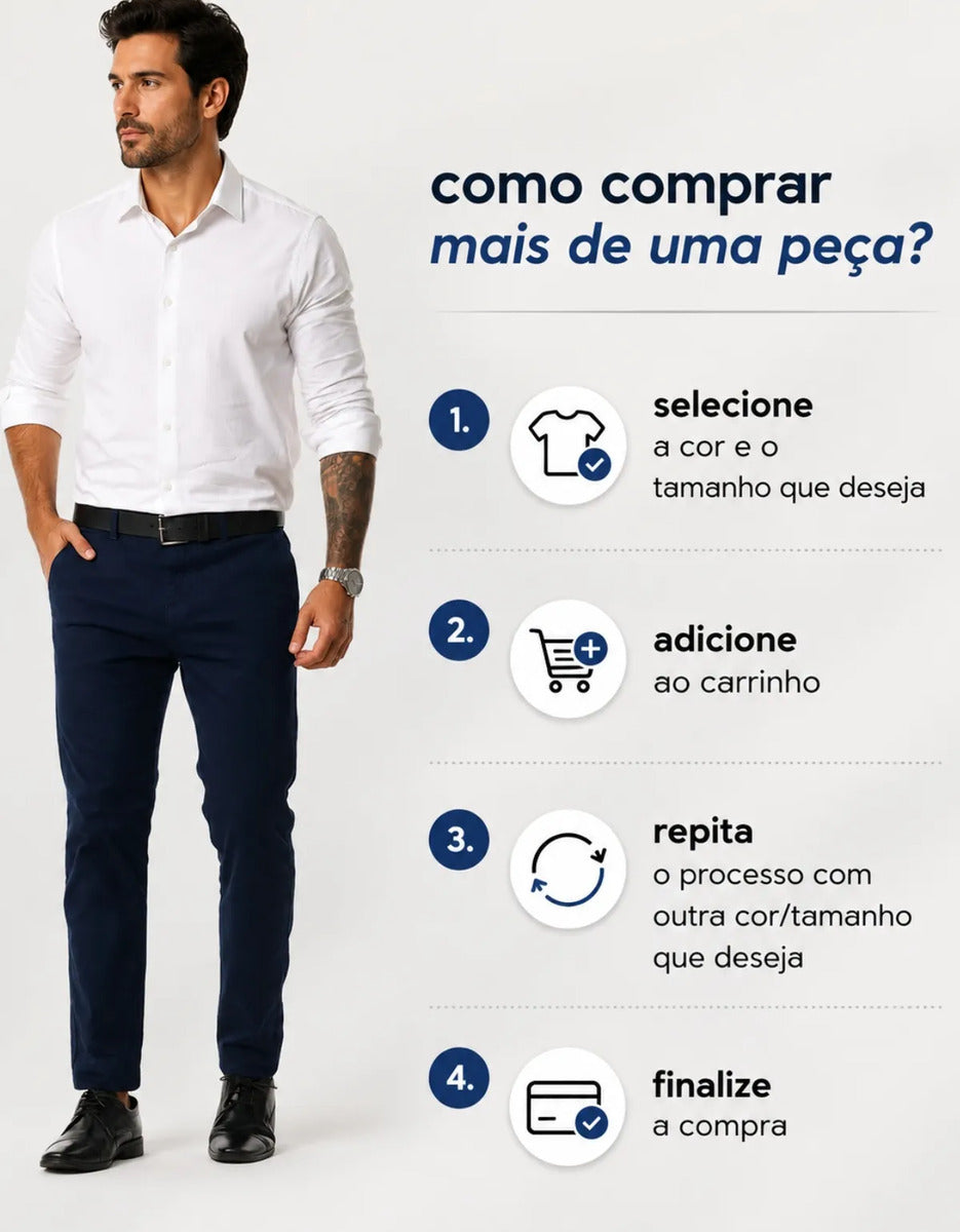 Calça Sarja Masculina Social Slim Elastano Bolso Embutido