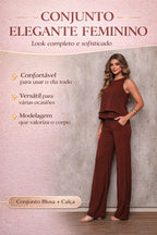 Conjunto Feminino Alfaiataria Social Blusa E Calça Elegante