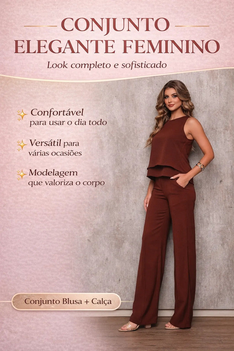 Conjunto Feminino Alfaiataria Social Blusa E Calça Elegante