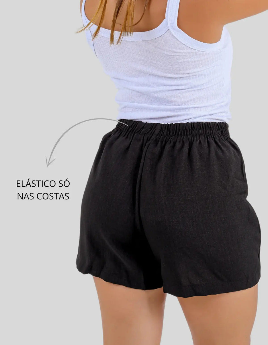 Short Linho Casual Básico Cintura Alta Moda Verão Elegante