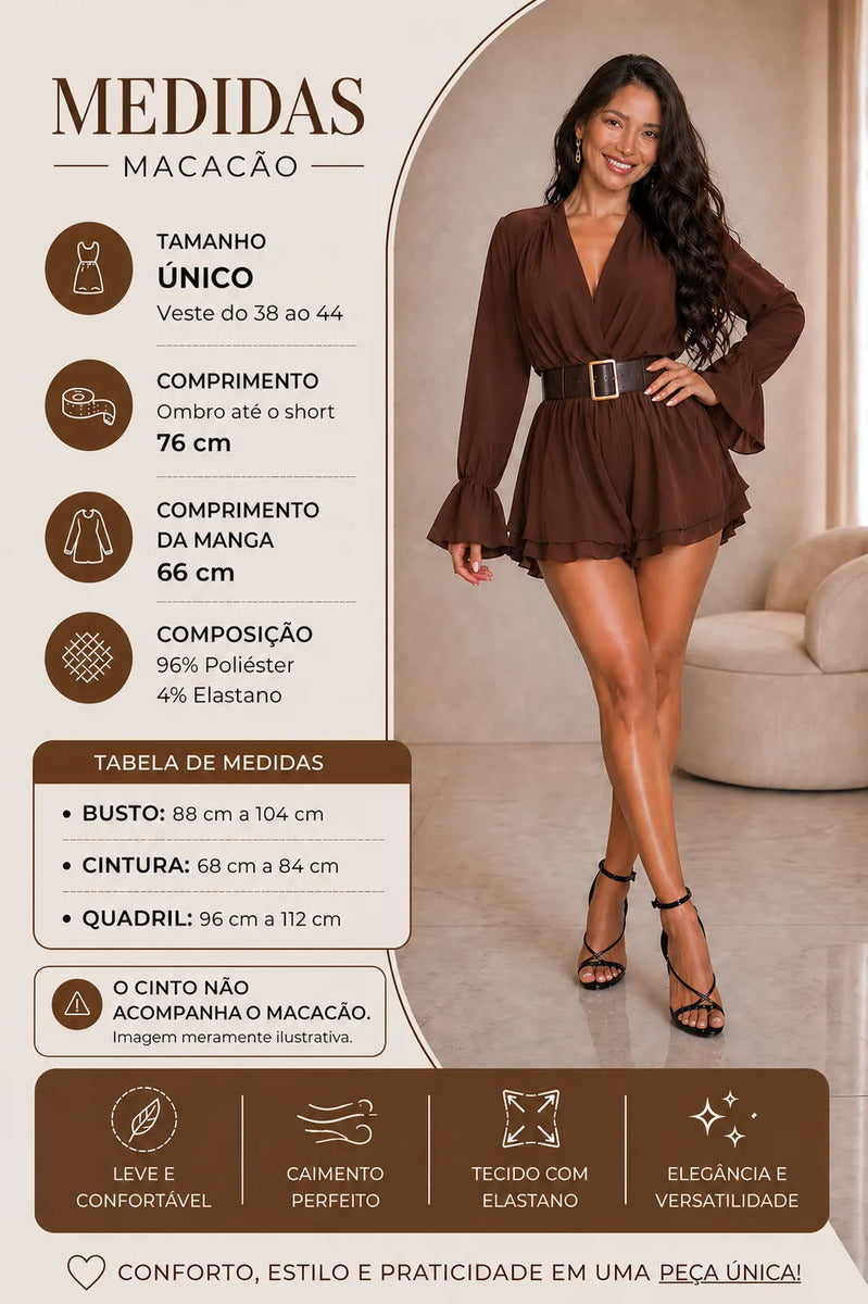 Macaquinho Feminino Curto Manga Longa Soltinho Duna Inverno