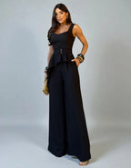 Conjunto Feminino Alfaiataria Elegante Blusa Calça Pantalona