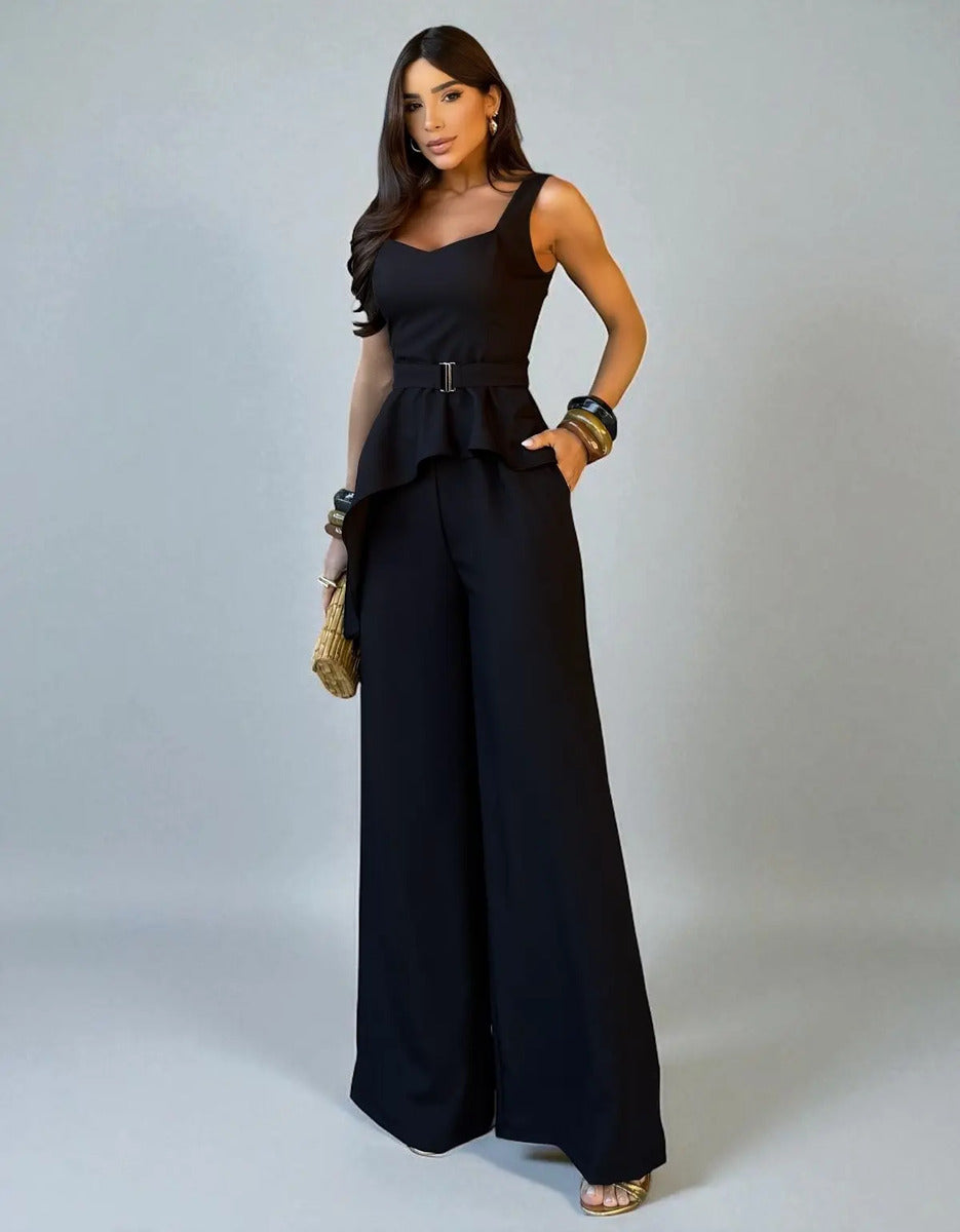Conjunto Feminino Alfaiataria Elegante Blusa Calça Pantalona