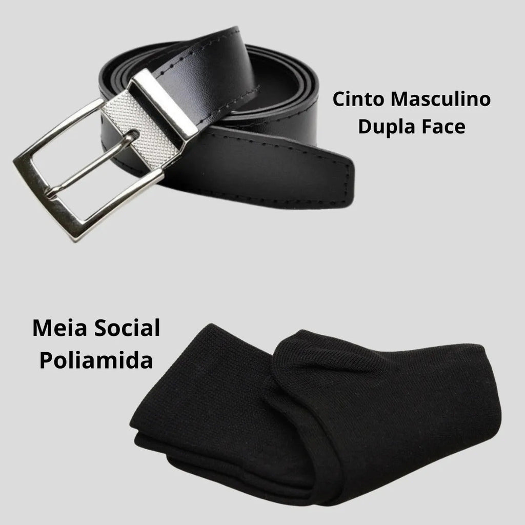 Kit Sapato Social De Couro Bovino Confortável + Cinto + Meia