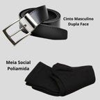 Kit Sapato Social De Couro Bovino Confortável + Cinto + Meia