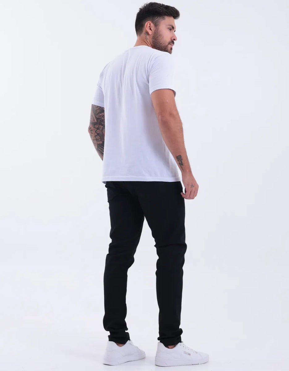 Calça Skinny Preta Masculina Jeans Com Elastano Lycra