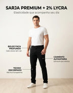 Calça Masculina Sarja Esporte Fino Bolso Faca Lycra Stillger