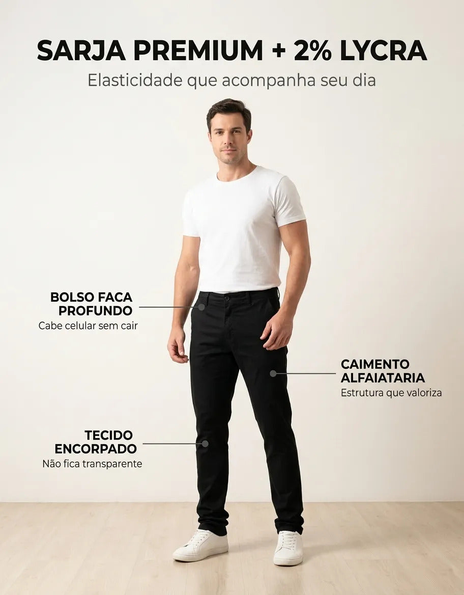 Calça Masculina Sarja Esporte Fino Bolso Faca Lycra Stillger