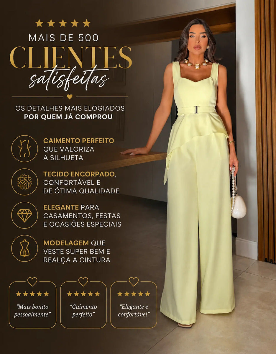 Conjunto Feminino Alfaiataria Elegante Blusa Calça Pantalona