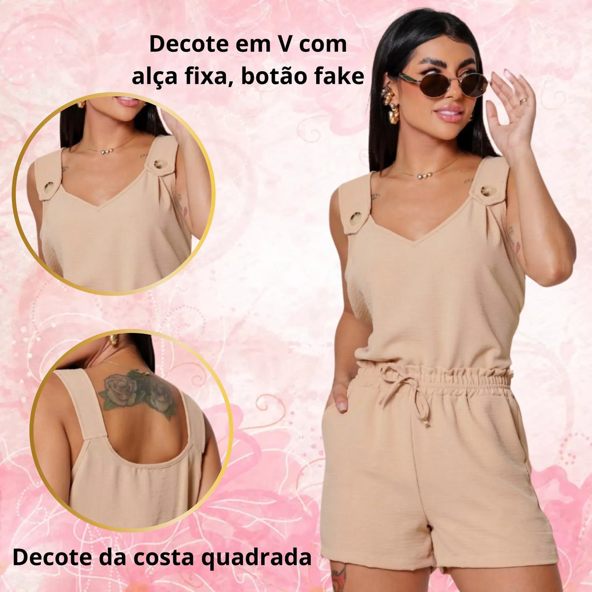 Conjunto Shorts Regata Com Botão Duna Verão 2026 Casual