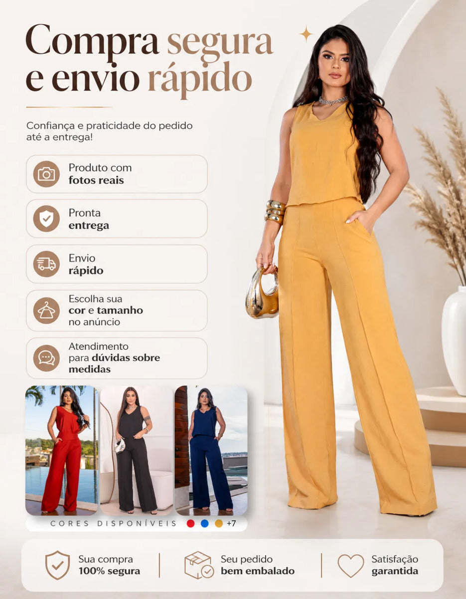 Conjunto Alfaiataria Feminino Moda Social Lycra Pantalona