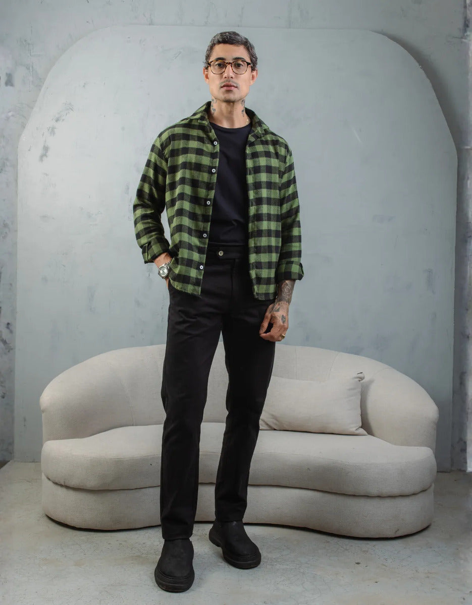 Camisa Social Masculina Xadrez Manga Longa Casual Inverno