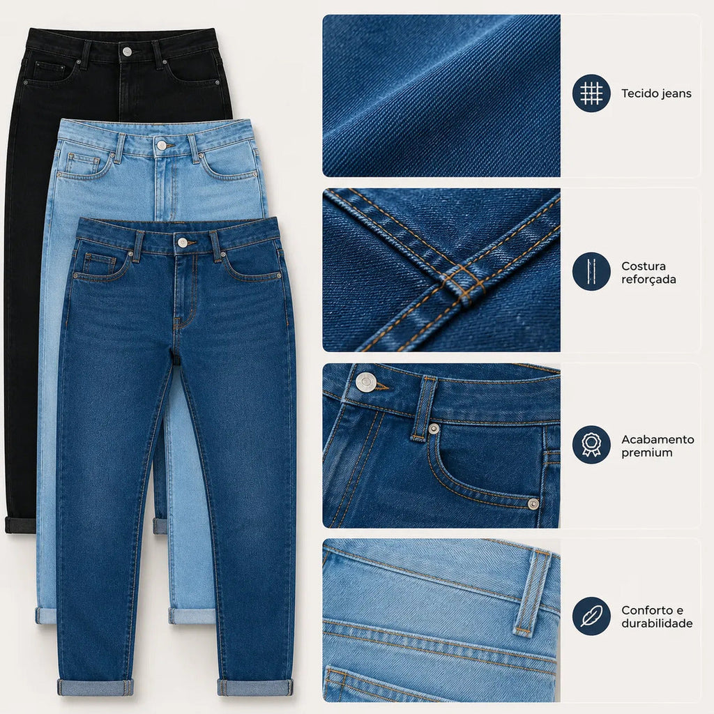 Kit 03 Calças Jeans Premium Masculina Elastano Dia A Dia