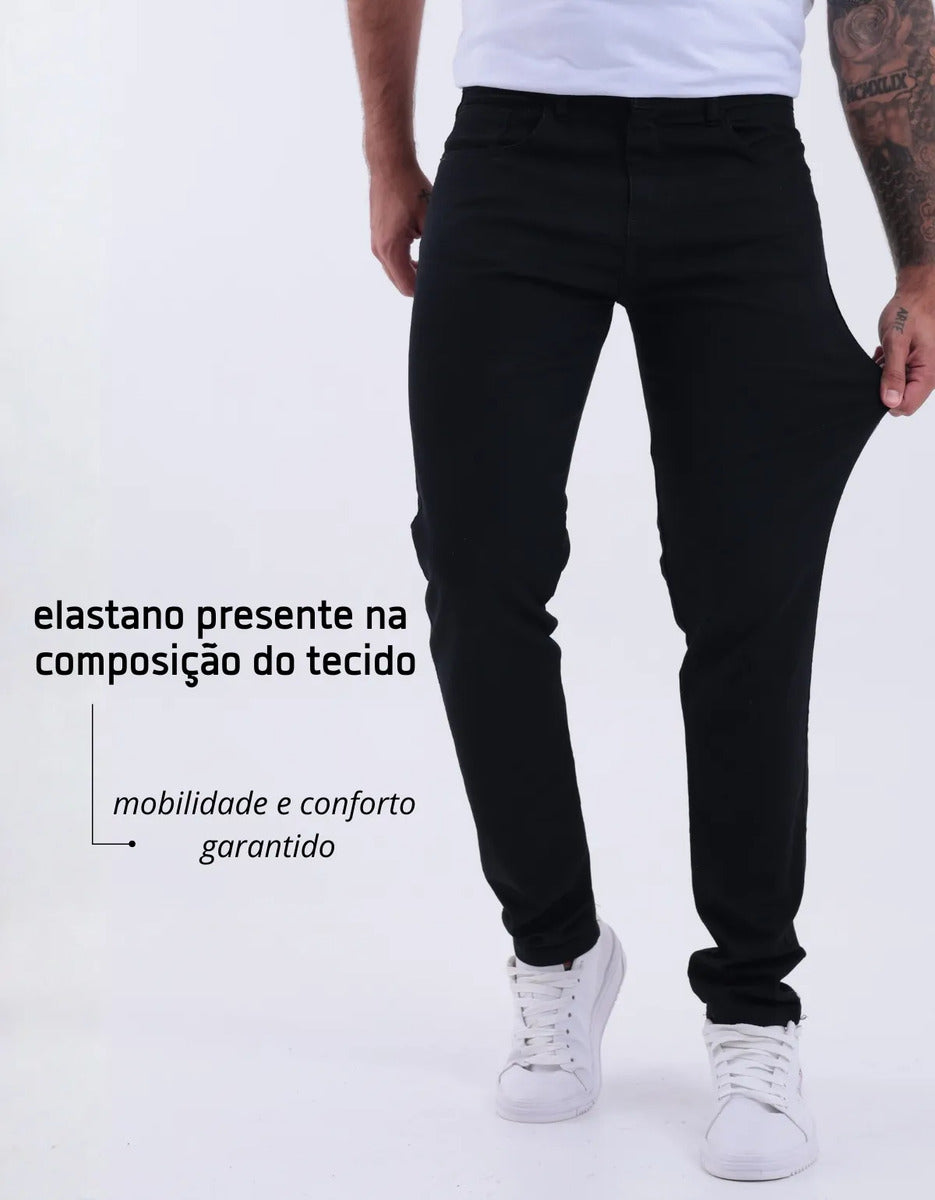 Calça Skinny Preta Masculina Jeans Com Elastano Lycra