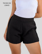 Short Linho Casual Básico Cintura Alta Moda Verão Elegante
