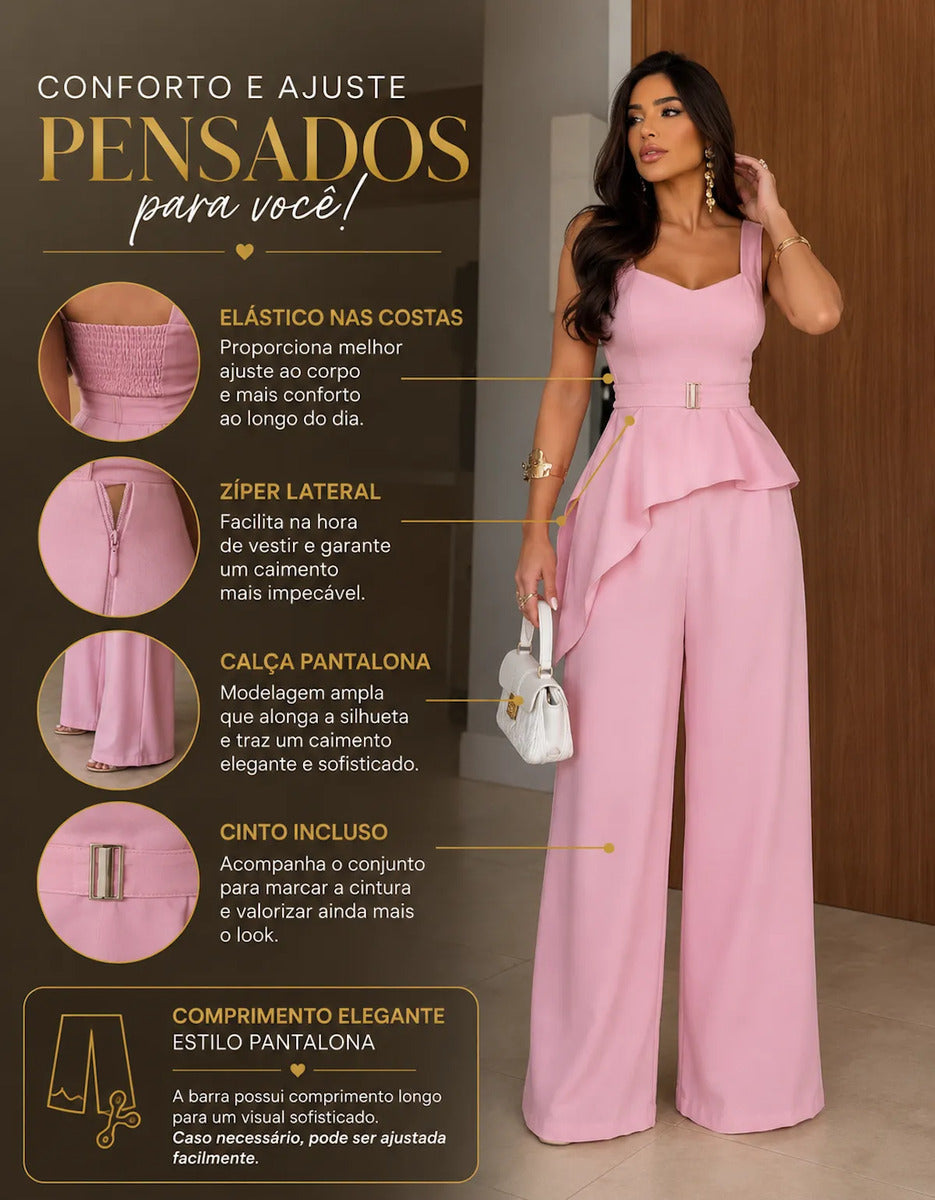 Conjunto Feminino Alfaiataria Elegante Blusa Calça Pantalona