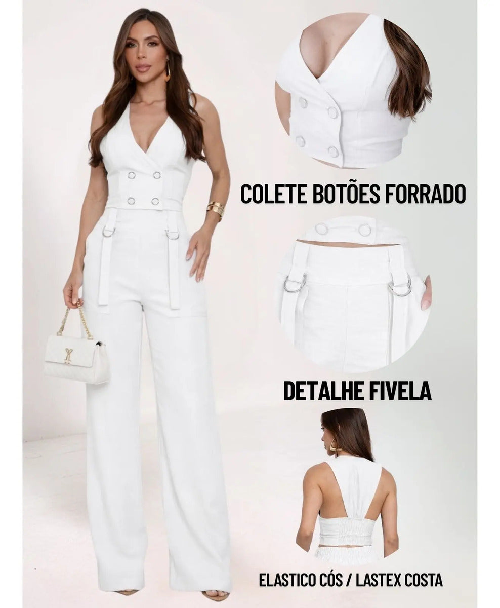 Conjunto Alfaiataria Colete Calça Pantalona Alfaiataria Luxo